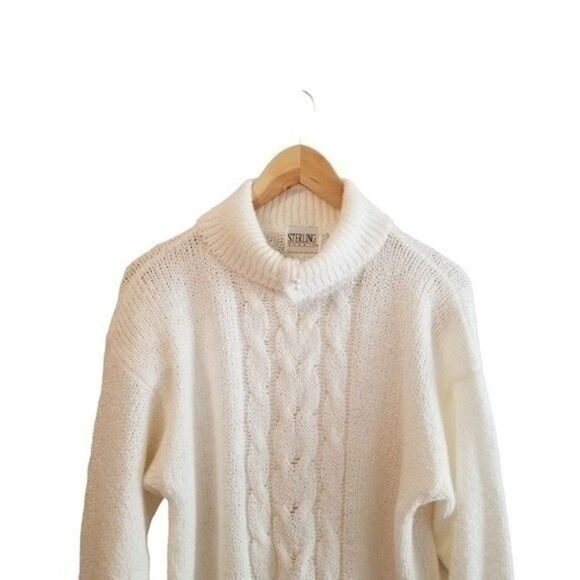 Sterling Harris Turtleneck Cable Knit Pearl Detail Ivory Sweater Small 6 0072 - Picture 3 of 7